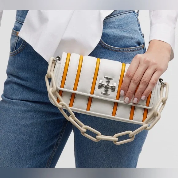 🔥rare🔥🎁Tory Burch Kira small bombe stripe flap shoulder bag - Picture 3 of 16